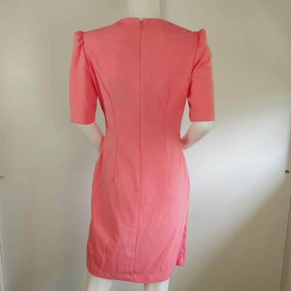 DKNY Women's Twist Front Wrap Dress Size 6 Pink V-Neck Half Sleeve Sheath - Picture 5 of 8